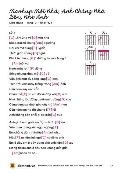 Hợp âm Mashup Một Nhà, Anh Chàng Nhà Bên, Nhé Anh – bản nhạc PDF trang 1, tông C