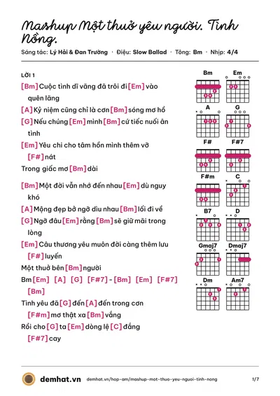 Hợp âm Mashup Một thuở yêu người. Tình Nồng. (Đan Trường) – bản nhạc PDF trang 1, tông Bm