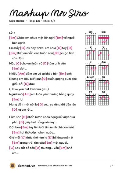 Hợp âm Mashup Mr Siro (Quân Keyboard) – bản nhạc PDF trang 1, tông Em