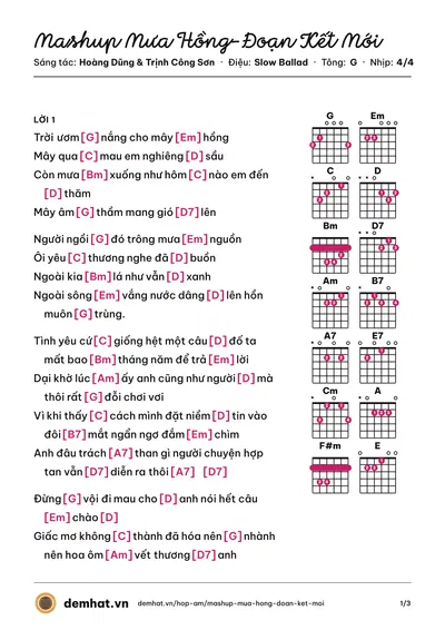 Hợp âm Mashup Mưa Hồng-Đoạn Kết Mới (Hoàng Dũng) – bản nhạc PDF trang 1, tông G