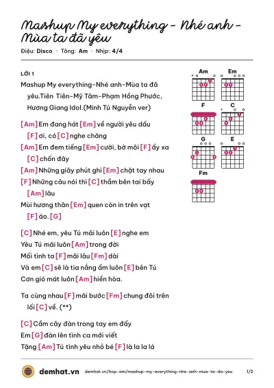 Hợp âm Mashup My everything - Nhé anh - Mùa ta đã yêu (Quân Keyboard) – bản nhạc PDF trang 1, tông Am