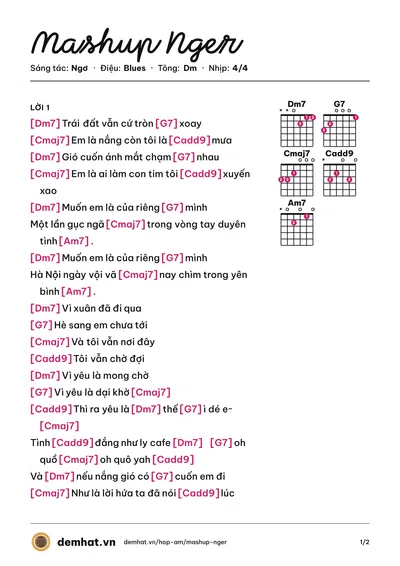 Hợp âm Mashup Nger (Ngơ) – bản nhạc PDF trang 1, tông Dm