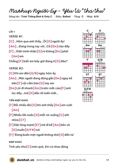 Hợp âm Mashup Người ấy - Yêu là "tha thu" (Trịnh Thăng Bình) – bản nhạc PDF trang 1, tông C