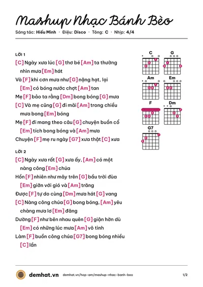 Hợp âm Mashup Nhạc Bánh Bèo (Hiếu Minh) – bản nhạc PDF trang 1, tông C