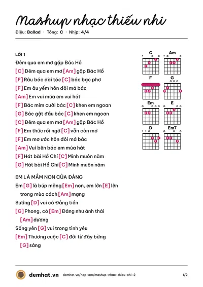 Hợp âm Mashup nhạc thiếu nhi – bản nhạc PDF trang 1, tông C