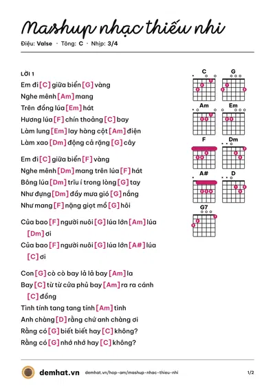Hợp âm Mashup nhạc thiếu nhi (Antôn Đình Dũng) – bản nhạc PDF trang 1, tông C