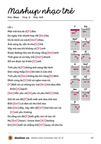 Hợp âm Mashup nhạc trẻ – bản nhạc PDF trang 1, tông C