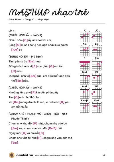 Hợp âm MASHUP nhạc trẻ (JSOL) – bản nhạc PDF trang 1, tông C
