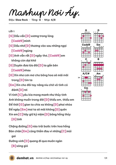 Hợp âm Mashup Nơi Ấy. (Lâm Hoàng Phố) – bản nhạc PDF trang 1, tông G