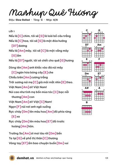 Hợp âm Mashup Quê Hương – bản nhạc PDF trang 1, tông C