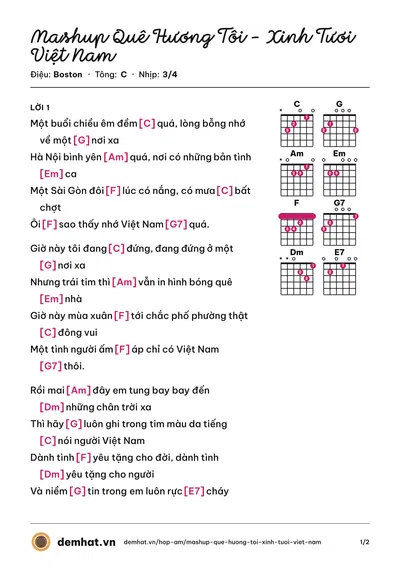 Hợp âm Mashup Quê Hương Tôi - Xinh Tươi Việt Nam (Quân Keyboard) – bản nhạc PDF trang 1, tông C