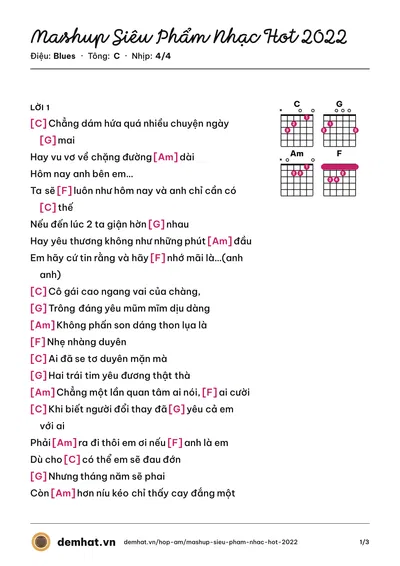 Hợp âm Mashup Siêu Phẩm Nhạc Hot 2022 – bản nhạc PDF trang 1, tông C