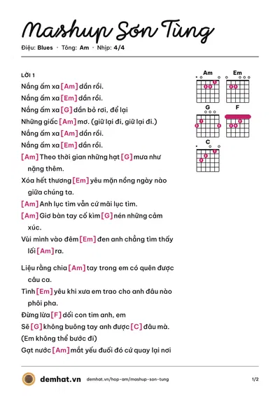 Hợp âm Mashup Sơn Tùng – bản nhạc PDF trang 1, tông Am