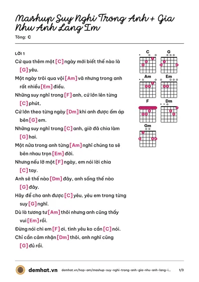Hợp âm Mashup Suy Nghi Trong Anh + Gia Nhu Anh Lang Im – bản nhạc PDF trang 1, tông C