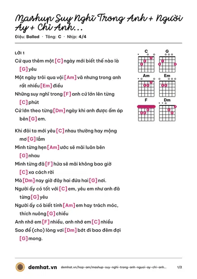 Hợp âm Mashup Suy Nghĩ Trong Anh + Người Ấy + Chỉ Anh Hiểu Em – bản nhạc PDF trang 1, tông C