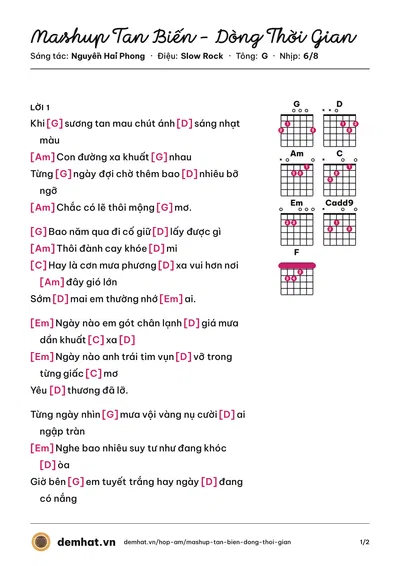 Hợp âm Mashup Tan Biến - Dòng Thời Gian (Nguyễn Hải Phong) – bản nhạc PDF trang 1, tông G