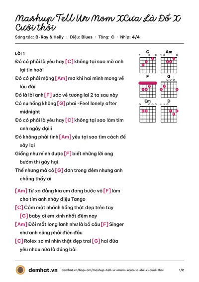 Hợp âm Mashup Tell Ur Mom XCưa Là Đổ X Cưới thôi (Vanh) – bản nhạc PDF trang 1, tông C