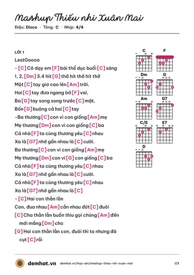 Hợp âm Mashup Thiếu nhi Xuân Mai (Xuân Mai) – bản nhạc PDF trang 1, tông C