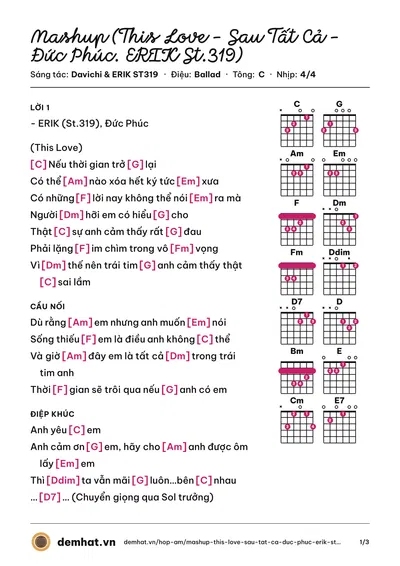 Hợp âm Mashup (This Love - Sau Tất Cả - Đức Phúc. ERIK St.319) (ERIK ST319) – bản nhạc PDF trang 1, tông C