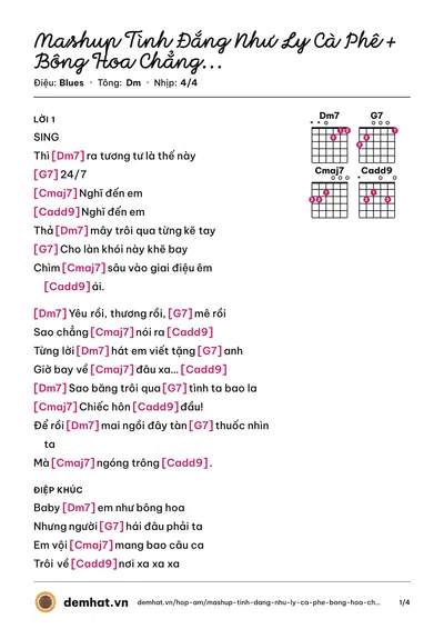 Hợp âm Mashup Tình Đắng Như Ly Cà Phê + Bông Hoa Chẳng Thuộc Về Ta (Quân Keyboard) – bản nhạc PDF trang 1, tông Dm