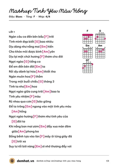 Hợp âm Mashup Tình Yêu Màu Hồng – bản nhạc PDF trang 1, tông F
