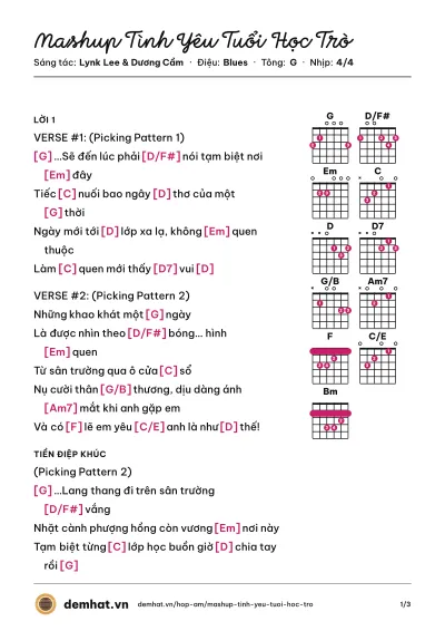 Hợp âm Mashup Tình Yêu Tuổi Học Trò (Phúc Bằng) – bản nhạc PDF trang 1, tông G