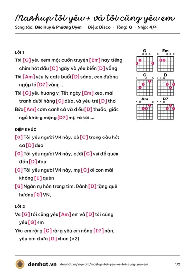 Hợp âm Mashup tôi yêu + và tôi cũng yêu em (Ưng Hoàng Phúc) – bản nhạc PDF trang 1, tông G