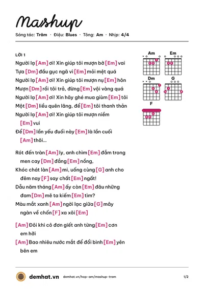 Hợp âm Mashup (Trâm) – bản nhạc PDF trang 1, tông Am