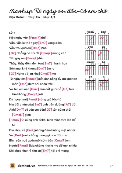 Hợp âm Mashup Từ ngày em đến-Có em chờ (Da Lab) – bản nhạc PDF trang 1, tông Fm