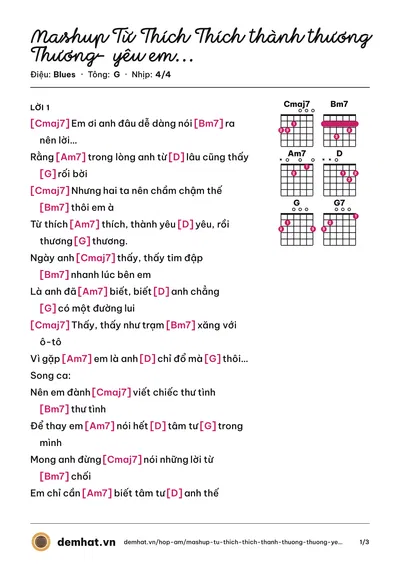Hợp âm Mashup Từ Thích Thích thành thương Thương- yêu em qua dòng TIN NHẮN (Ngơ) – bản nhạc PDF trang 1, tông G