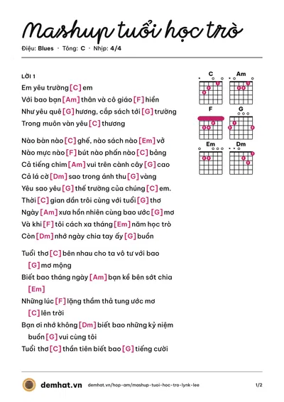 Hợp âm Mashup tuổi học trò (Lynk Lee) – bản nhạc PDF trang 1, tông C