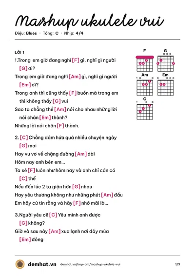 Hợp âm Mashup ukulele vui (Quân Keyboard) – bản nhạc PDF trang 1, tông C