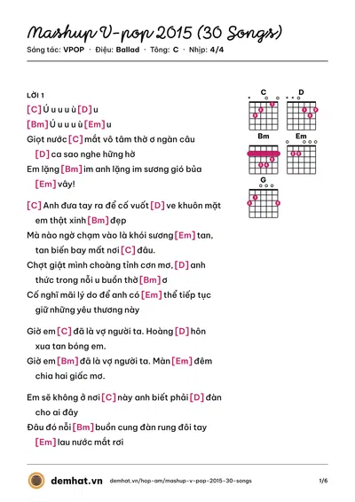 Hợp âm Mashup V-pop 2015 (30 Songs) (Quang Hùng) – bản nhạc PDF trang 1, tông C