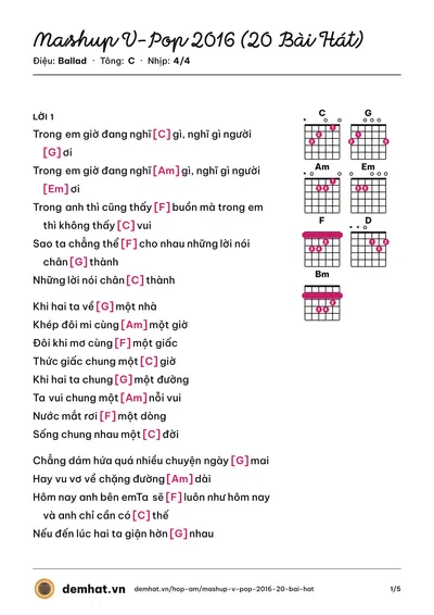Hợp âm Mashup V-Pop 2016 (20 Bài Hát) (Lê Nha) – bản nhạc PDF trang 1, tông C