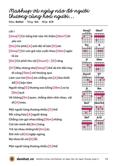 Hợp âm Mashup và ngày nào đó người thương cũng hoá người dưng (Hiền Hồ) – bản nhạc PDF trang 1, tông Gm