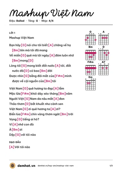 Hợp âm Mashup Việt Nam – bản nhạc PDF trang 1, tông G