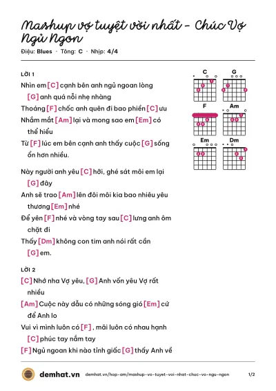 Hợp âm Mashup vợ tuyệt vời nhất - Chúc Vợ Ngủ Ngon – bản nhạc PDF trang 1, tông C