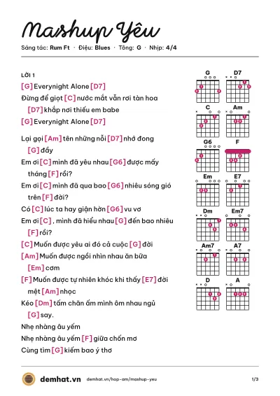 Hợp âm Mashup Yêu (Rum) – bản nhạc PDF trang 1, tông G
