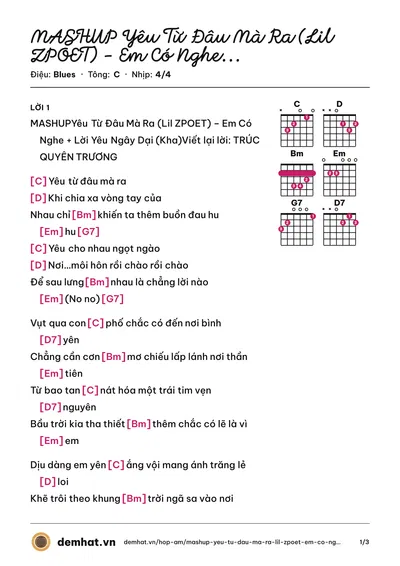 Hợp âm MASHUP Yêu Từ Đâu Mà Ra (Lil ZPOET) – Em Có Nghe + Lời Yêu Ngây Dại (Kha) – bản nhạc PDF trang 1, tông C