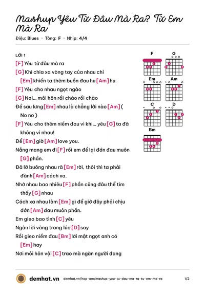 Hợp âm Mashup Yêu Từ Đâu Mà Ra? Từ Em Mà Ra – bản nhạc PDF trang 1, tông F