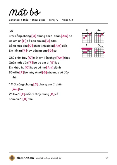 Hợp âm Mất bò (Siu Sin) – bản nhạc PDF trang 1, tông C