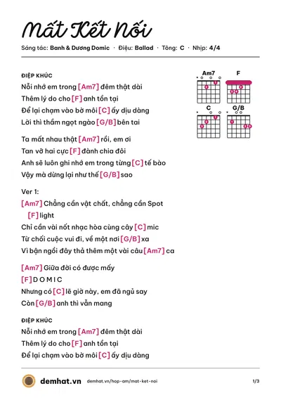 Hợp âm Mất Kết Nối (Dương Domic) – bản nhạc PDF trang 1, tông C