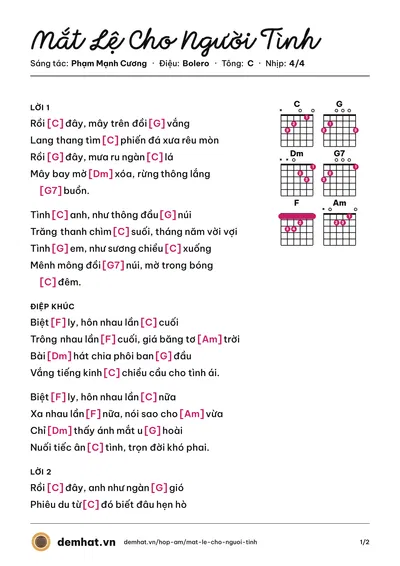 Hợp âm Mắt Lệ Cho Người Tình (Khánh Hà) – bản nhạc PDF trang 1, tông C