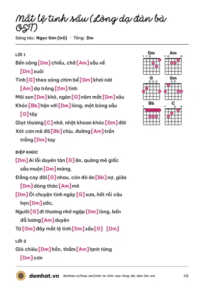 Hợp âm Mắt lệ tình sầu (Lòng dạ đàn bà OST) (Ngọc Sơn (trẻ)) – bản nhạc PDF trang 1, tông Dm