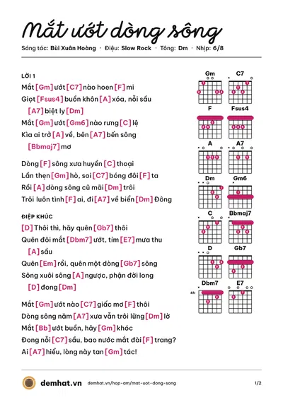 Hợp âm Mắt ướt dòng sông (Ý Lan) – bản nhạc PDF trang 1, tông Dm