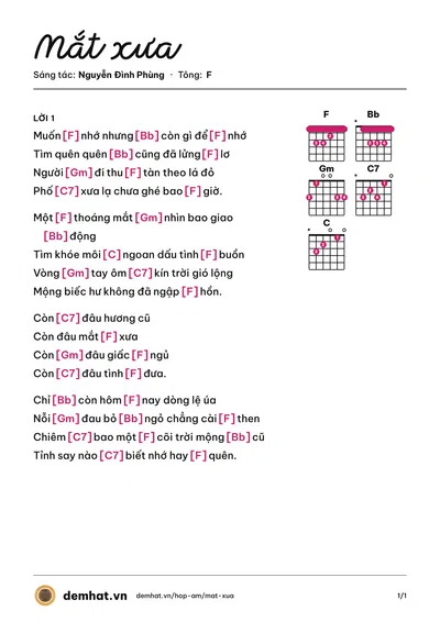 Hợp âm Mắt xưa (Tân Thịnh) – bản nhạc PDF trang 1, tông F