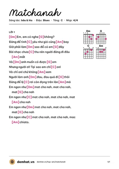 Hợp âm Matchanah (híu) – bản nhạc PDF trang 1, tông C