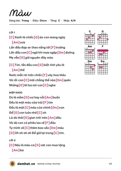 Hợp âm Màu (Trang) – bản nhạc PDF trang 1, tông C