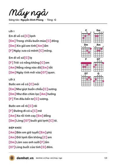 Hợp âm Mấy ngả (Châu Thùy Dương) – bản nhạc PDF trang 1, tông C