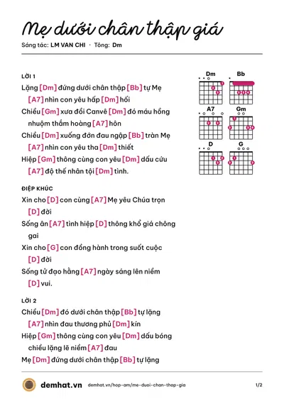 Hợp âm Mẹ dưới chân thập giá (LM VAN CHI) – bản nhạc PDF trang 1, tông Dm